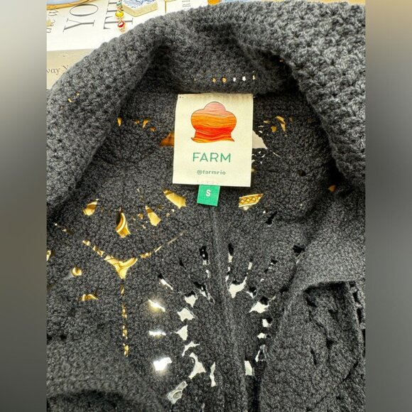 🆕 FARM Rio 🧿 NWOT Black Semisheer Floral Button-Up Crochet Cover-Up Dress, S - Picture 12 of 16